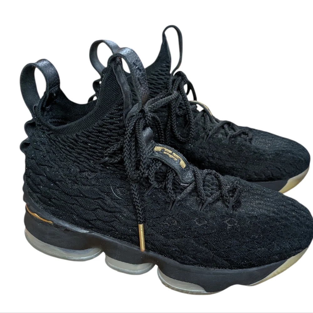Nike LeBron 15 Metallic Gold Black Basketball Sneakers Size 5.5Y